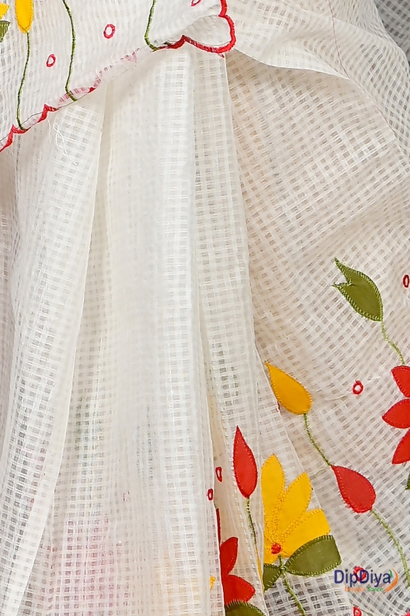 White Kota Cotton Parva Applique Saree (564)